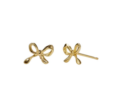 PERIMADE Dainty Bowknot Tie Stud Wedding Earrings 14K Yellow Gold 2 Grm Delicate