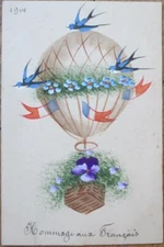 Fantasy Aviation 1914 Hand Painted Original Art French Postcard Hot Air Balloon