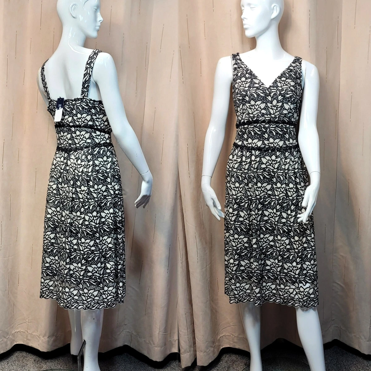 M S Strappy FLORAL LACE Midi DRESS Size 12 IVORY BLACK rrp 69