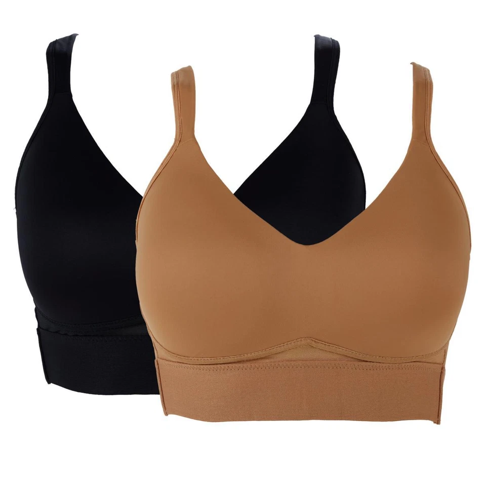 Rhonda Shear 2 件装模压杯文胸带交叉网眼细节 775-296,尺寸 L — 第 2/3 张图片