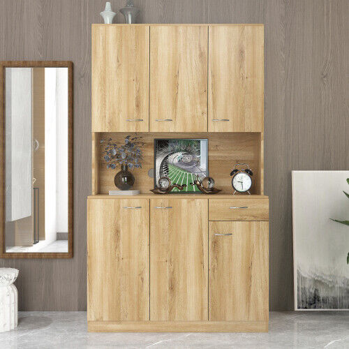70.87" Tall Wardrobe Rustic Oak Cabinet with 6-Doors 1-Open Shelves & 1-Drawer A