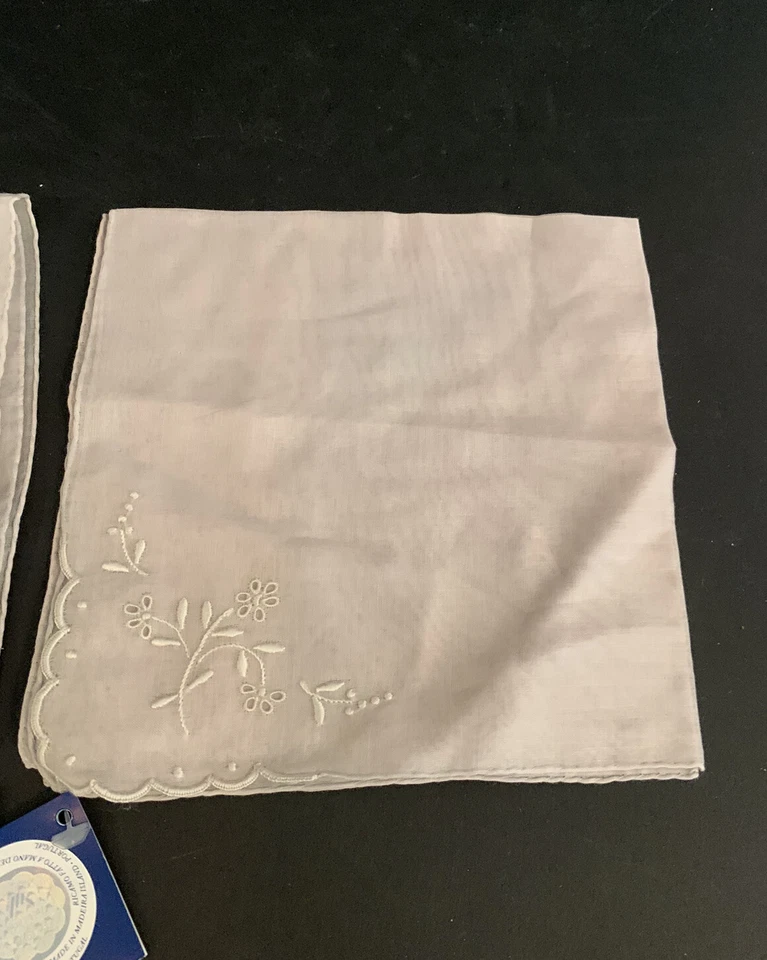 复古套装 2 马德拉腮红棉Organdy刺绣手帕新标签 — 第 3/4 张图片