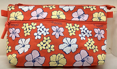 Life Is Good Orange Floral Cotton Cosmetic Bag