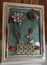 Vintage Jewelry & Resin Art Collage Floral Design Framed 8x6
