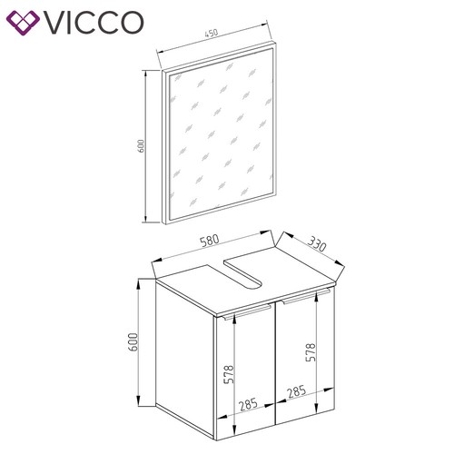 VICCO baño completo OTIS blanco - mueble alto mueble bajo mueble midi con espejo - Imagen 4 de 29