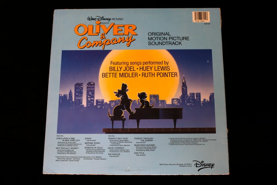 OLIVER & COMPANY SOUNDTRACK 64101 Buena Vista Pictures 1988 Disney Records RARE! - Image 2 of 4