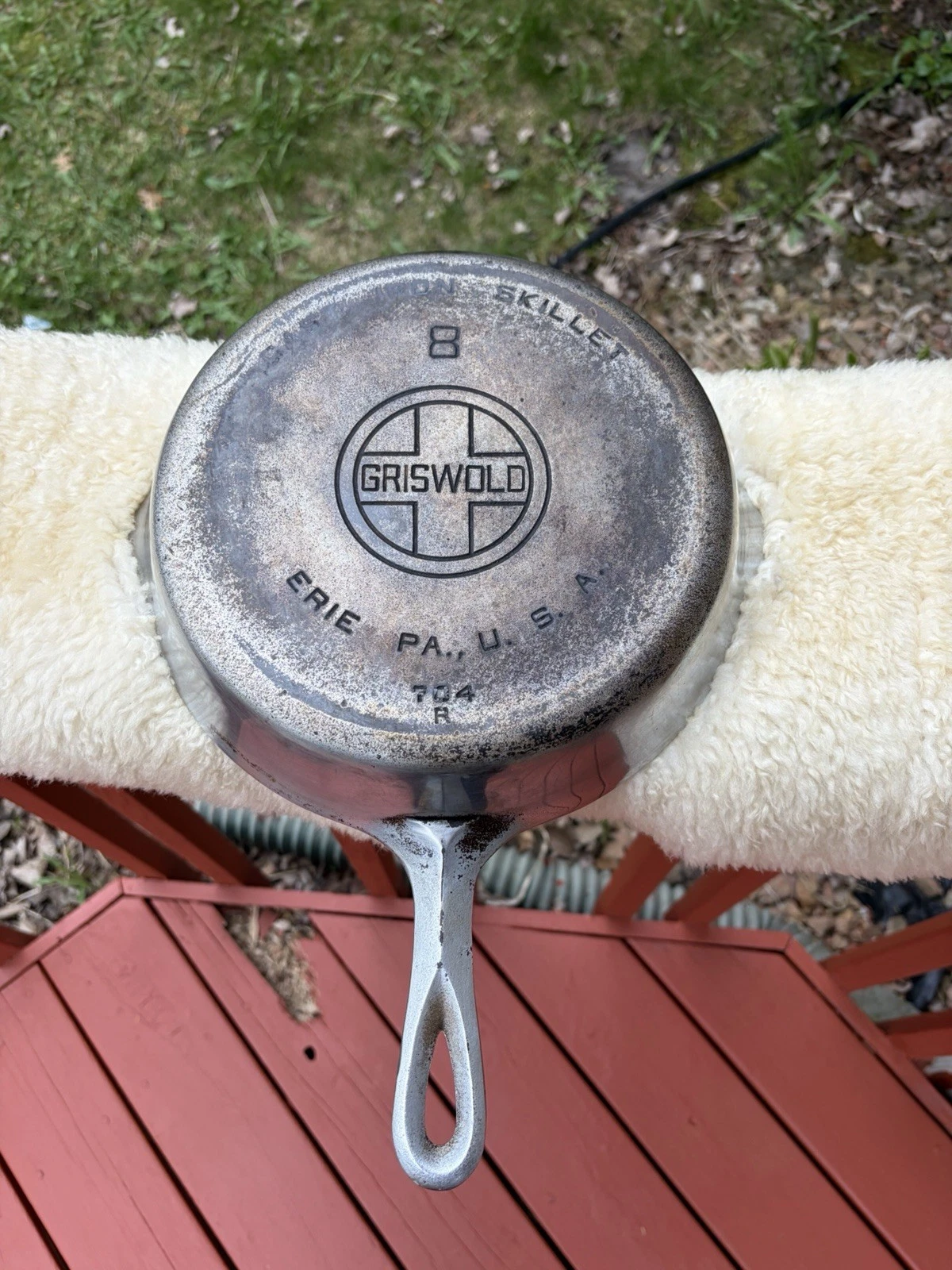 Griswold #8 Cast Iron chrome nickel finish skillet Erie Nice Big Logo Flat 704 R