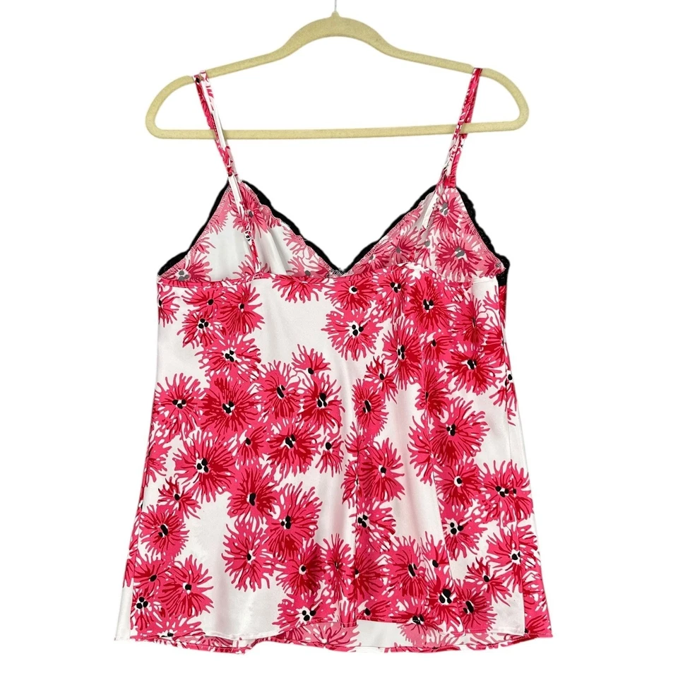 Gilligan & O'Malley Ropa de Dormir Cami Top L Blanco Rosa Floral Negro Ribete de Encaje Foto 2 de 4