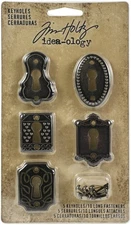 Idea-Ology Keyholes W/Fasteners .75"X1" To 1"X1.5" 5/Pkg Antique Nickel, Brass &