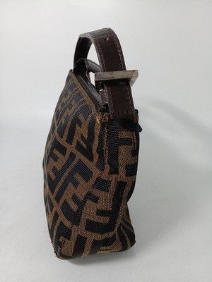 FENDI FF Zucca Mini Pochette Brown Canvas Leather Pouch USED from