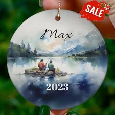 Fishing Ornament, Fishing Christmas Ornament, Fishing Custom Ornament, Person...