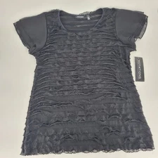 Notations Women's Black Ruffle Shirt Size L Made In USA NWT