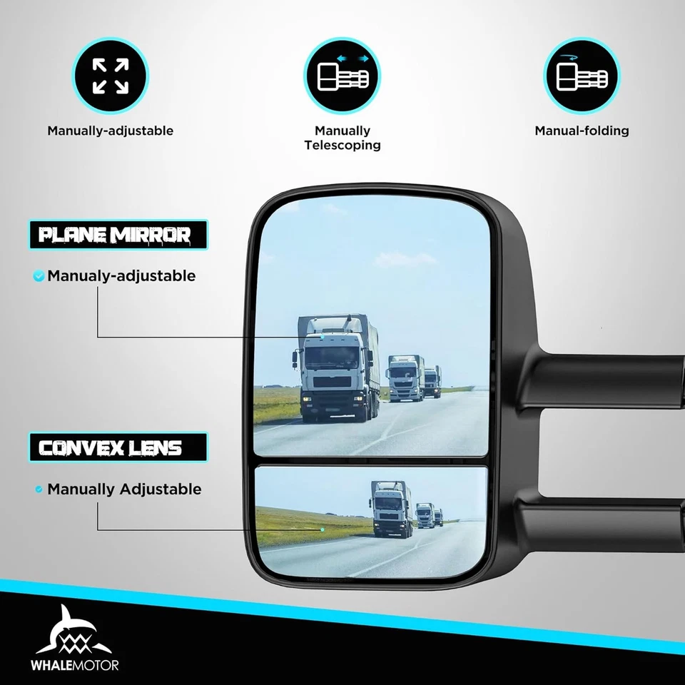 Par de espejos retrovisores de remolque manuales para 88-98 Chevy Silverado GMC Sierra C/K 1500 2500 3500 Foto 4 de 4