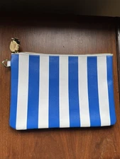 Stoney Clover Lane Blue and White Striped Zip Pouch With Charm Accessory Bag