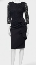 Xscape Womens Black Long-Sleeve Ruffled Lace Midi Dress Size 6