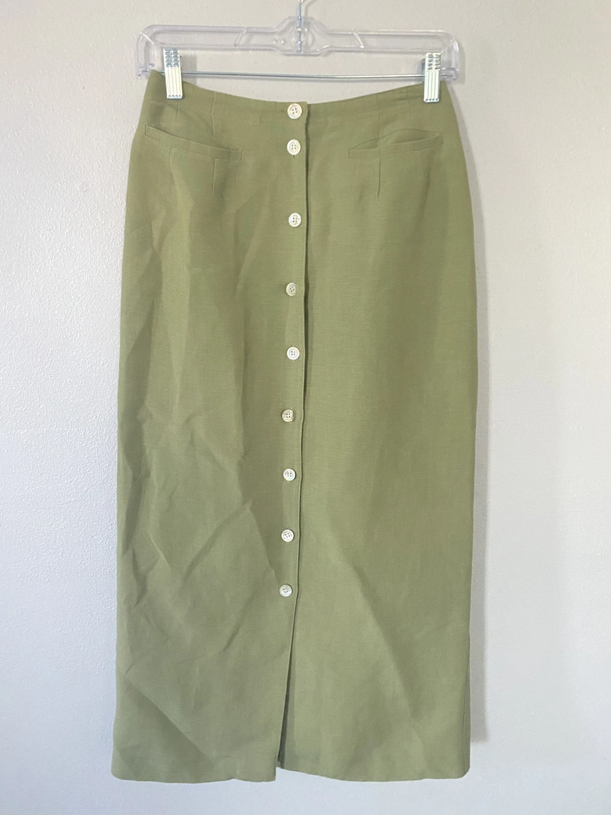 Liz Claiborne Vintage Linen Blend Green Button Down Maxi Skirt Sz 8P