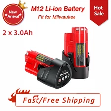 2 Pack 12V 3.0Ah for Milwaukee M-12 Lithium-ion Battery 48-11-2425 48-11-2420