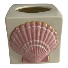 Vintage 1991 Ceramic Tissue Box Cover with Pink Shell and Gold Trim – Coastal Ba