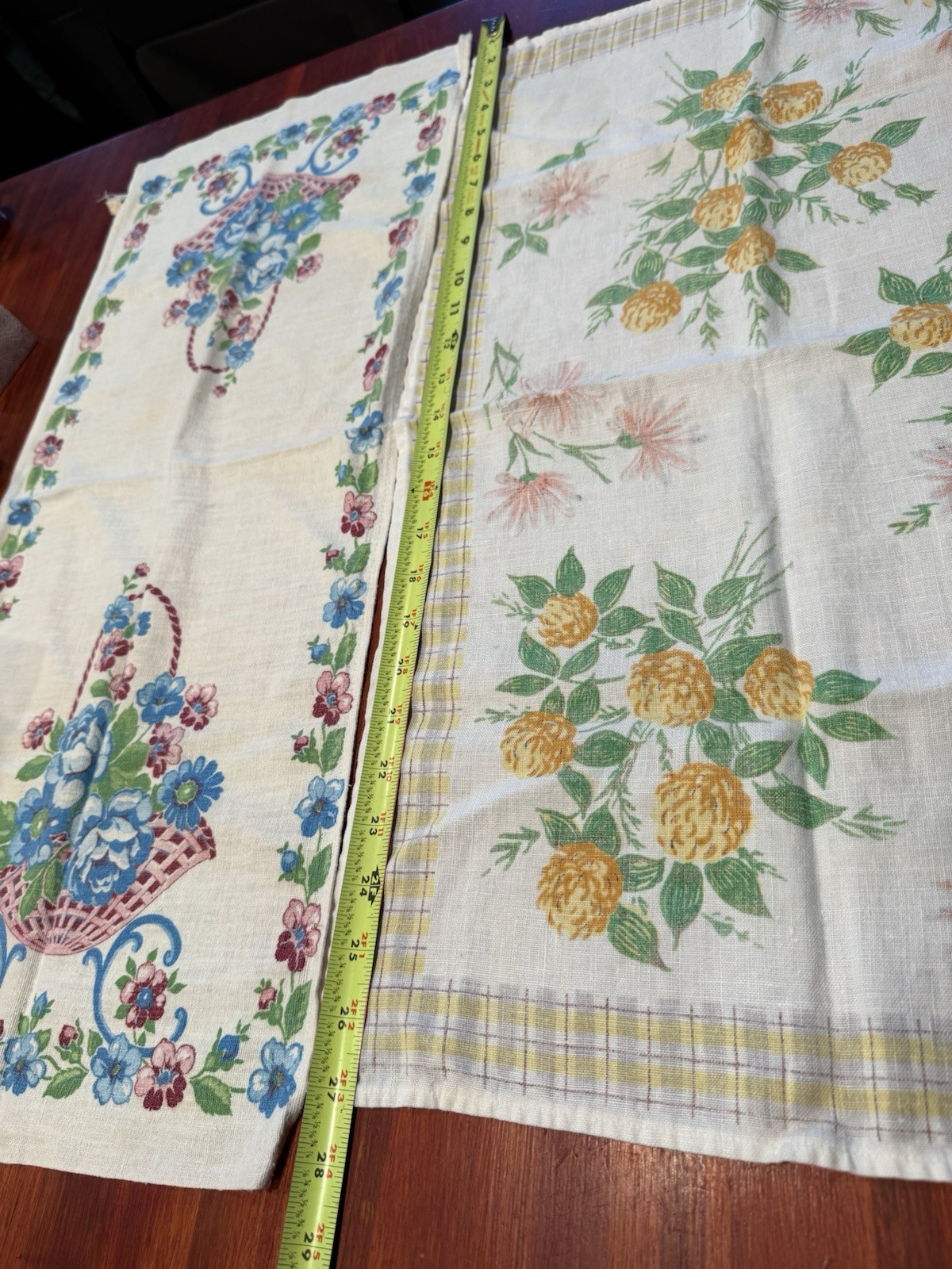 Set of Two Dresser Scarves or Table Runners Vintage Retro Flower Design Fabric 