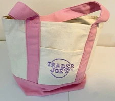 Trader Joe's Mini Pastel Canvas Tote Limited Edition "Delicate Pink" Preowned