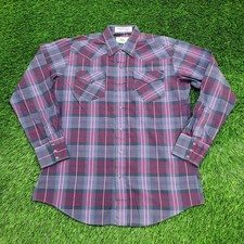 Vintage 80s Western Plaid Snap Shirt L 16.5 22x31 Long-Tails