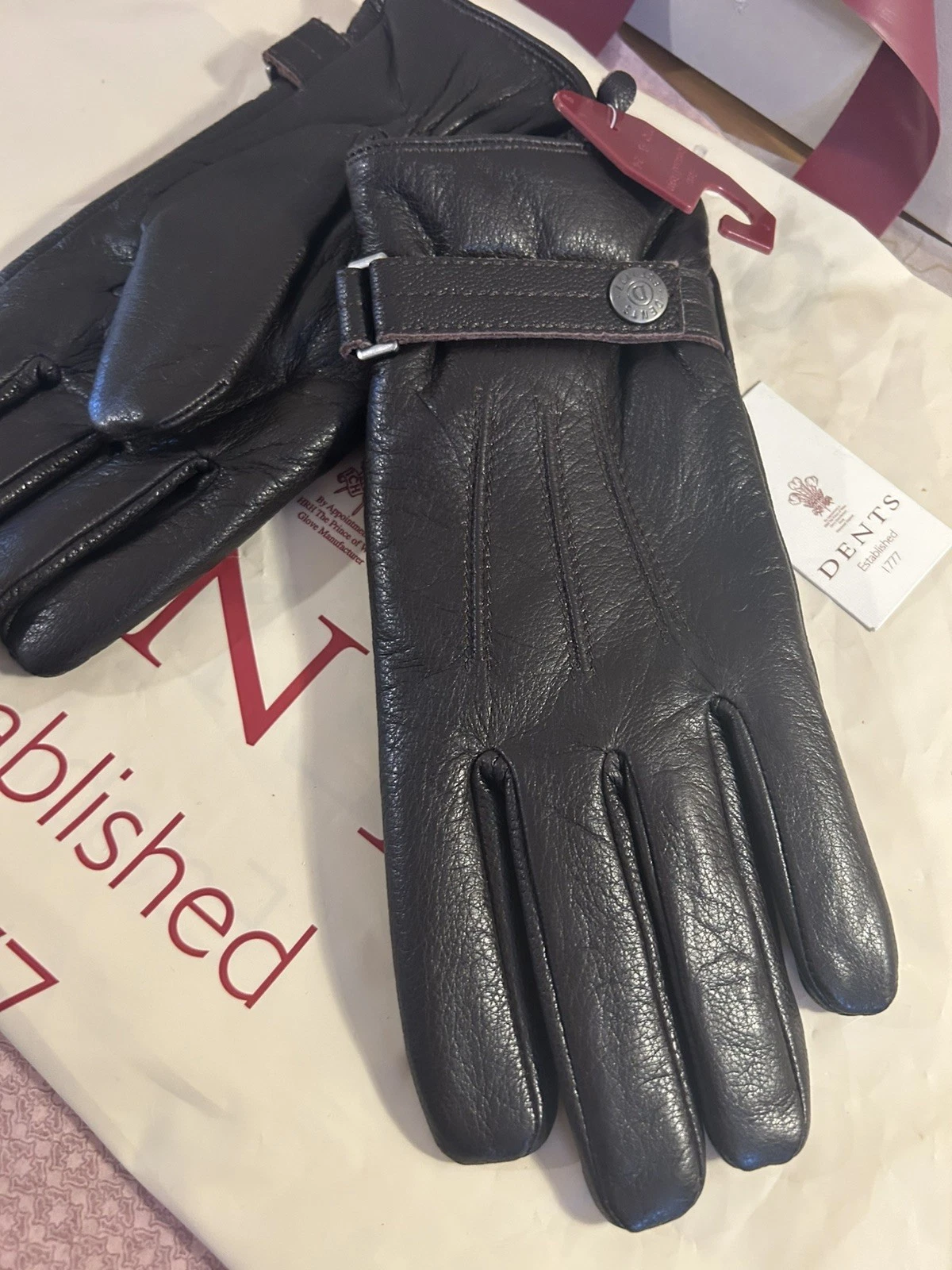 New Men's Dents Leather Gloves Size M Bnwt lined brown gift