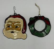 Sun Catcher Santa  Wreath Window Decor Stained Glass Light Effect Christmas