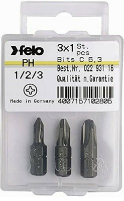 Felo Industrie-Bits PH1,2,3 - 3tlg, C 6,3 x 25 mm 02293116
