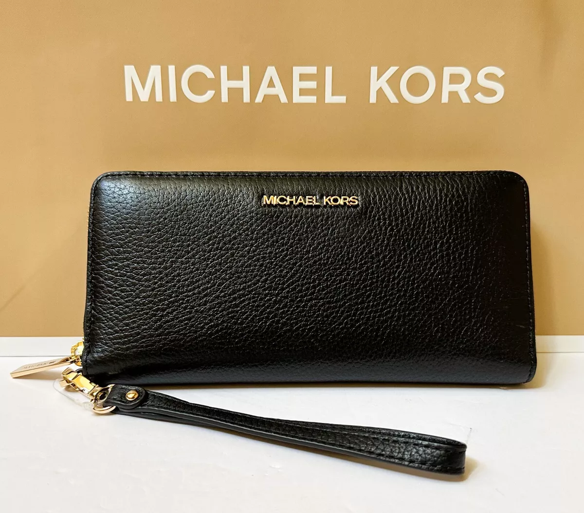 Michael+Kors+Jet+Set+Travel+Black+Leather+CONTINENTAL+Wallet+