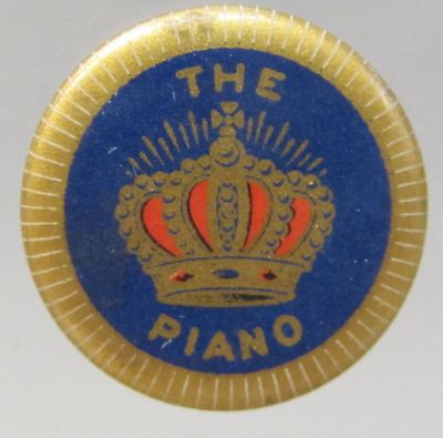circa 1910 CROWN PIANO advertising pinback button with correct back paper