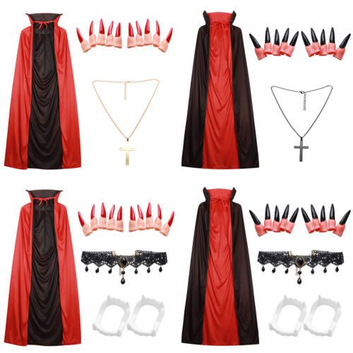 Adult Vampires Fangs Teeth Black And Red Stand Collar Cloak Cape Party Soft - 第 1/59 張圖片