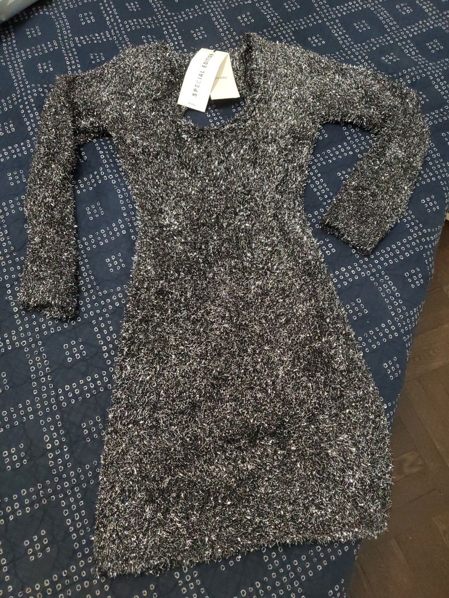 bershka grey dress Women's Black silver Mini With cutout Back Size S party xmas two tone Dress