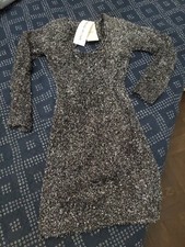 Women's Bershka Black silver Mini Dress With cutout Back Size S party xmas