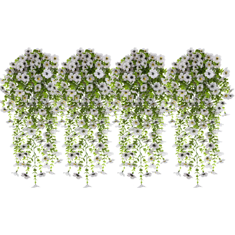 4 Piezas Flores Artificiales, Plantas Colgantes de Plástico para Decoración Colgante de Porche Exterior Foto 4 de 4