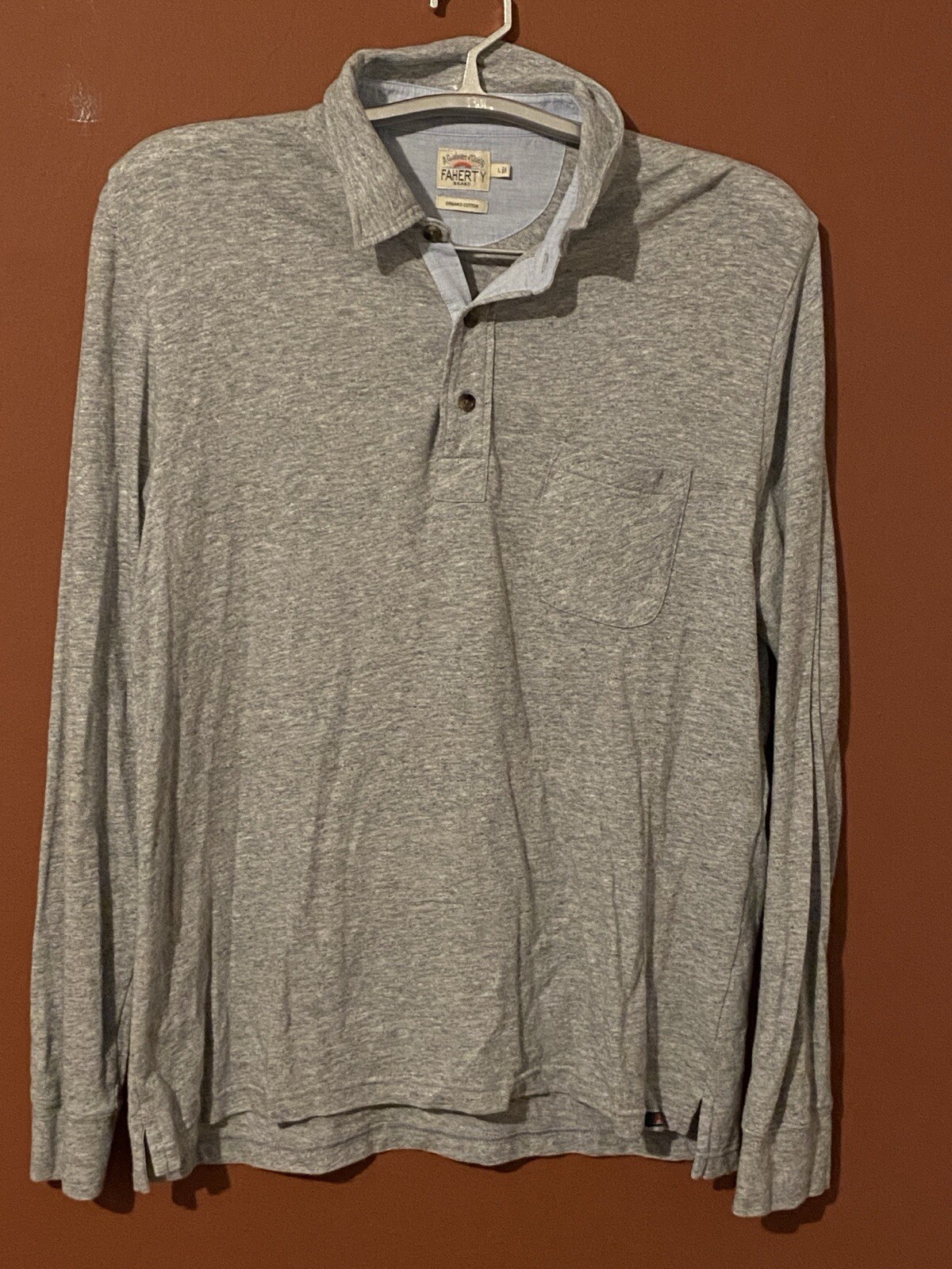 Faherty Solid Heather Athletic Grey Long Sleeve P… - image 1