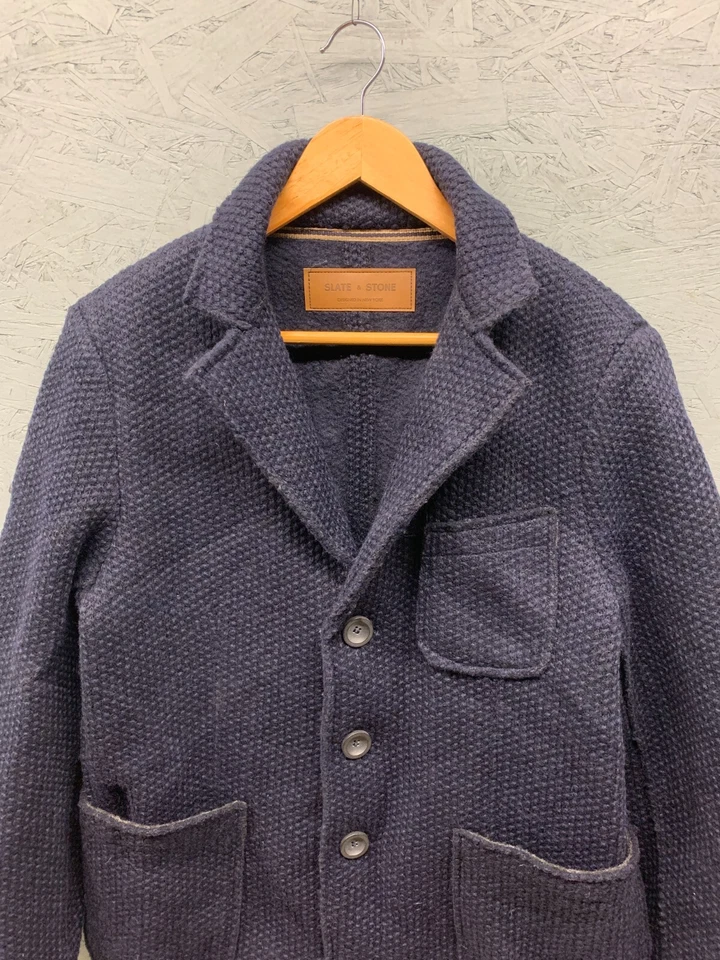 Slate & Stone Coat Virgin Wool Blend Men's Size M Navy Blue Long Overcoat - Image 2 of 4