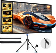 Projector Screen with Stand 80 Inch Indoor Outdoor Projector Screen 16:9, 4K HD