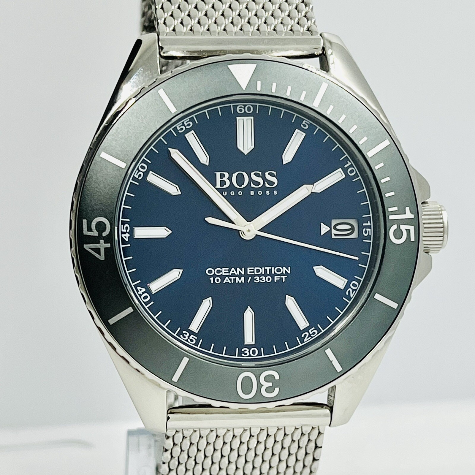 BOSS Hugo Mens Stainless Steel Silver/Blue Dial 42mm Mesh Watch HB 