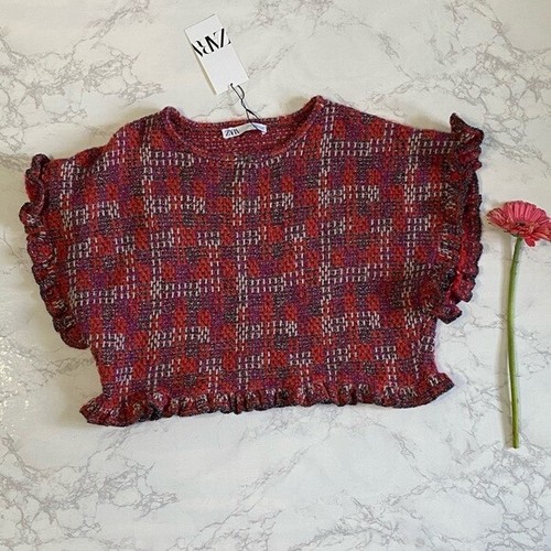 NEW ZARA Multicolor RUFFLED KNIT TOP Metallic Short Sleeve FASHION Size S # 5767 - Picture 10 of 10