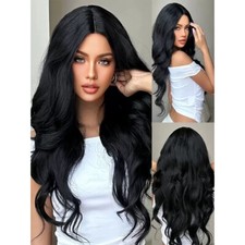 Black Long Water Wavy Synthetic Wigs Heat Resistant Glueless Lace Front Wigs