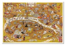 Picture MAP - PARIS France circa 1930 w/ Vintage Nudes Moulin Rouge Eiffel Tower