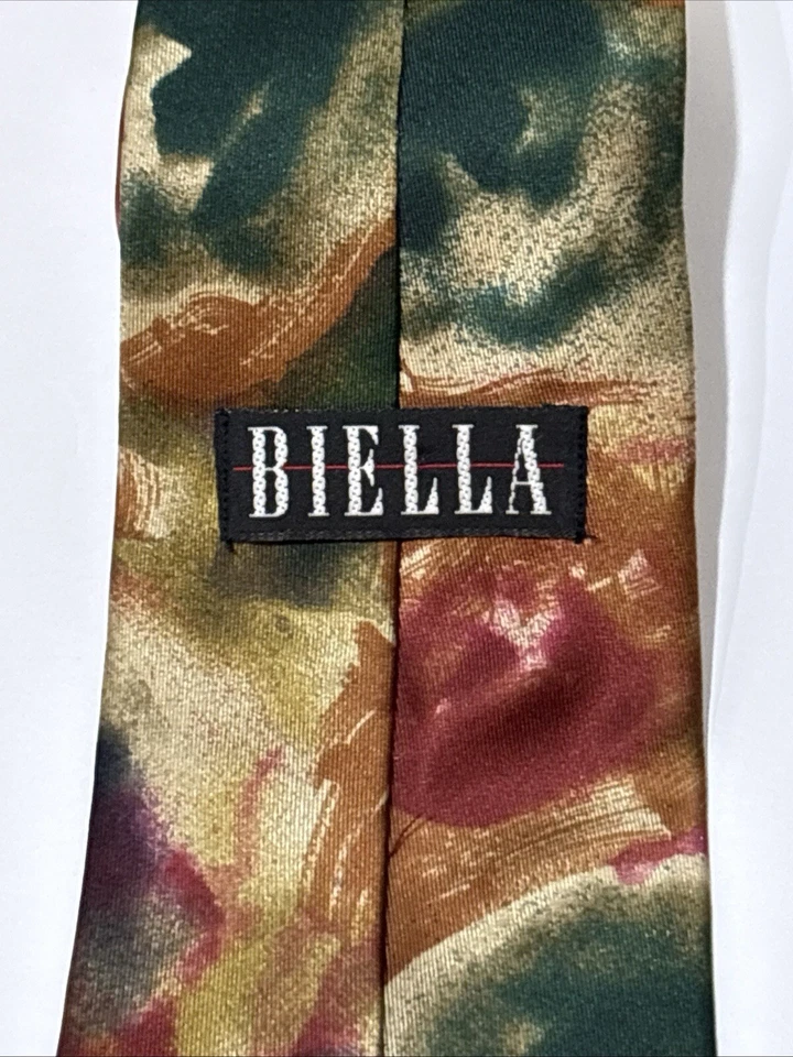 Corbata vintage Biella para hombre diseño artístico abstracto pastel toda seda EE. UU. alta 64”x3,75” Foto 3 de 4