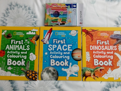 First Activity and Colouring Books, National Geographic - new with crayons