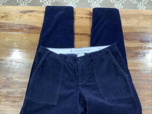 Land's End Corduroy Pants Girls Size 12+ Navy Blue Nautical 28x27 Stretch Fabric