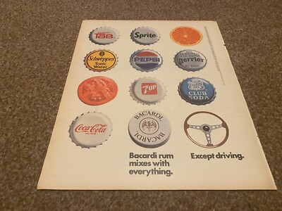 PTRBK12 WERBUNG 13X11 BACARDI RUM MISCHUNGEN MIT ALLEM. TAB. SPRITE. Pepsi