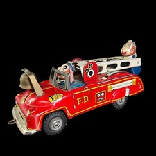 VTG 1959 MARUSAN Japan Tin Litho Monkey Fire Truck Toy