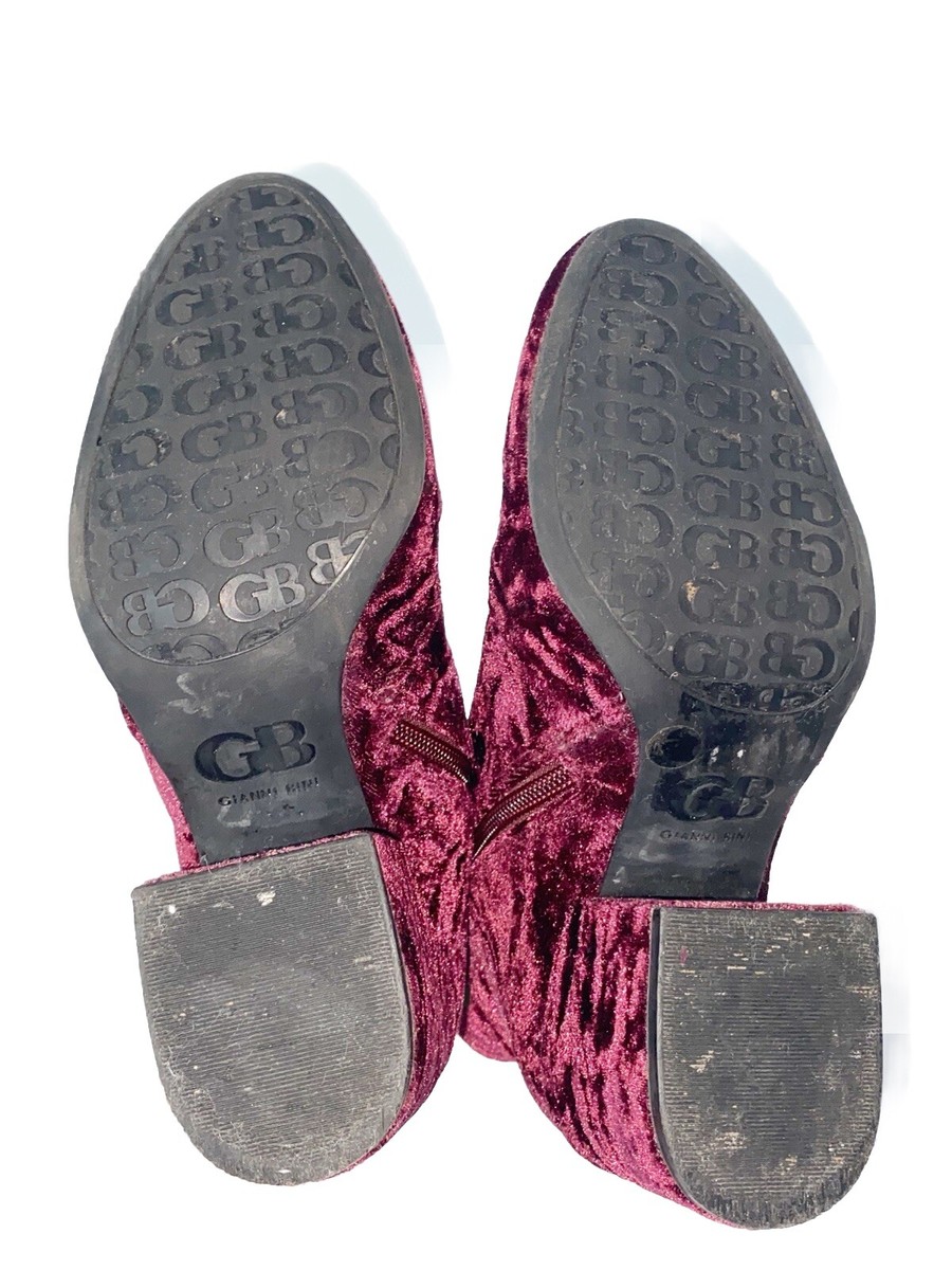 Gianni Bini Crushed Velvet Ankle Boot Zip Block Heel Velour Gianni Bini Crushed Velvet Ankle Boot Zip Block Heel Velour