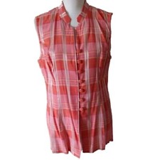 Jamie Brooke asian inspired women's sleeveless plaid tunic blouse. Sz 14