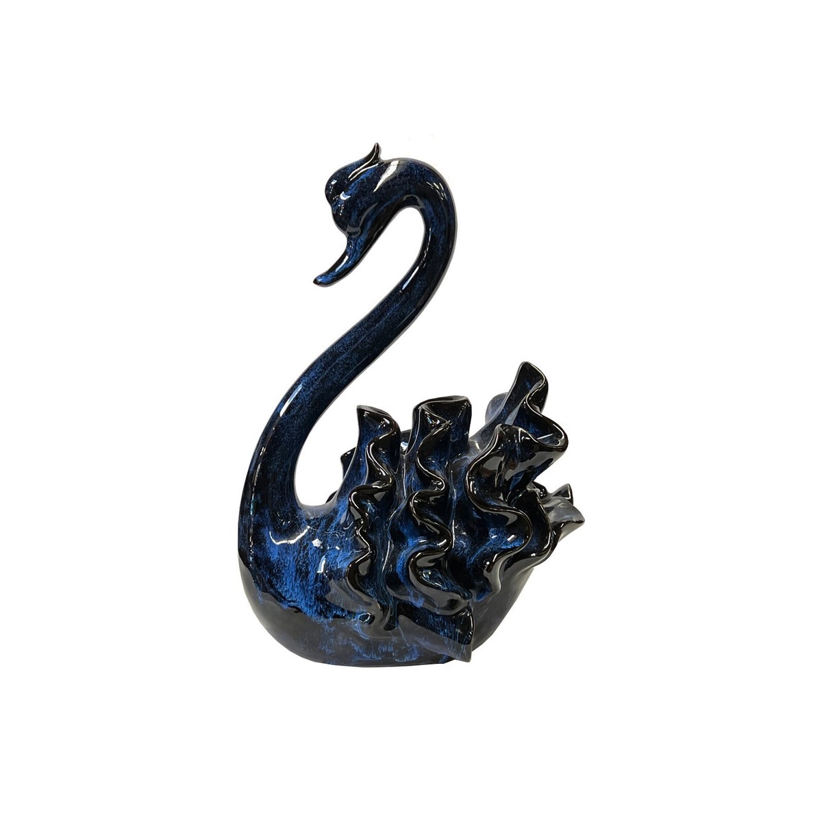 Ceramic Clay Navy Blue Wave Ribbon Feather Swan Art Figure ws3102S Ceramic Clay Navy Blue Wave Ribbon Feather Swan Art Figure ws3102S