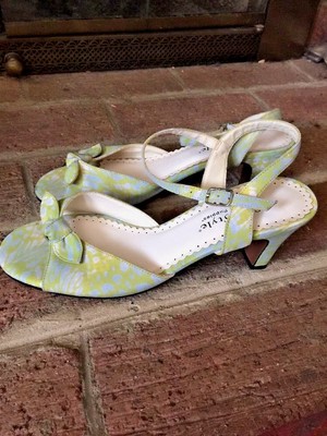 SOFT STYLE HUSH PUPPIES Paisley Aqua Lime WOMENS HIGH HEELS Slingback SHOES Sz 8